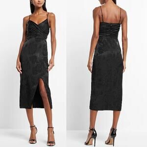 NEW! Express Floral Jacquard V-Neck Wrap Midi Dress 6 Black Party Cocktail $98